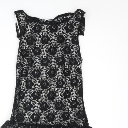 Miss Selfridge Womens Black Polyester Fit & Flare Size 6 Scoop Neck Pullover - Bow Frill