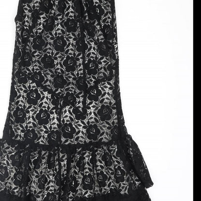 Miss Selfridge Womens Black Polyester Fit & Flare Size 6 Scoop Neck Pullover - Bow Frill