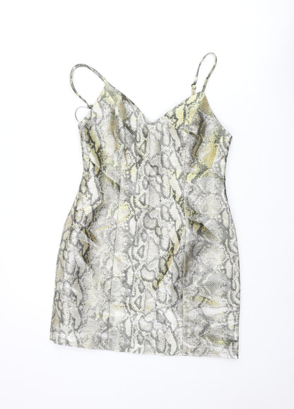 Topshop Womens Gold Animal Print Polyester Mini Size 10 Sweetheart Zip - Snake Print
