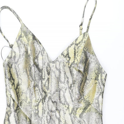 Topshop Womens Gold Animal Print Polyester Mini Size 10 Sweetheart Zip - Snake Print