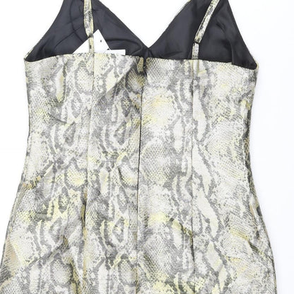 Topshop Womens Gold Animal Print Polyester Mini Size 10 Sweetheart Zip - Snake Print
