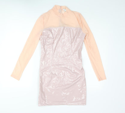 In the Style Womens Pink Polyurethane Mini Size 8 Mock Neck Zip