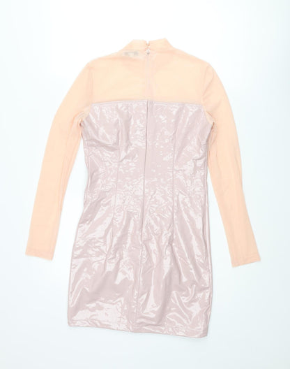 In the Style Womens Pink Polyurethane Mini Size 8 Mock Neck Zip