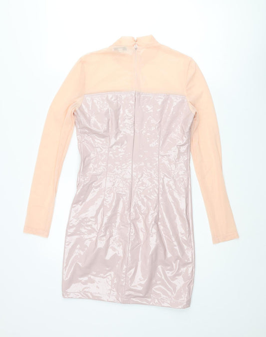 In the Style Womens Pink Polyurethane Mini Size 8 Mock Neck Zip