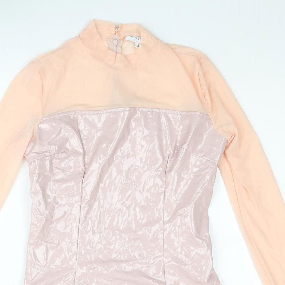 In the Style Womens Pink Polyurethane Mini Size 8 Mock Neck Zip