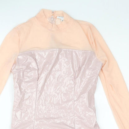 In the Style Womens Pink Polyurethane Mini Size 8 Mock Neck Zip