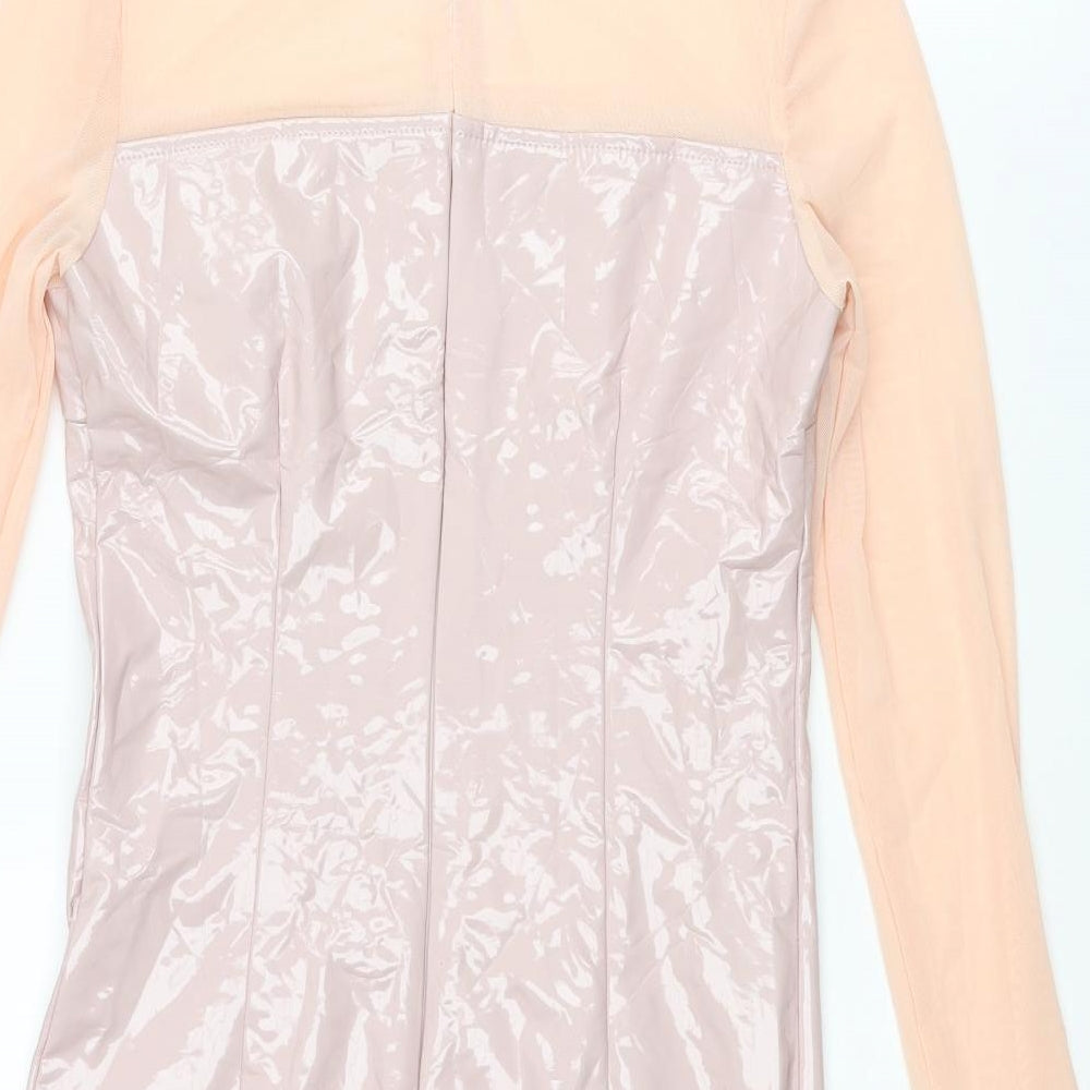 In the Style Womens Pink Polyurethane Mini Size 8 Mock Neck Zip