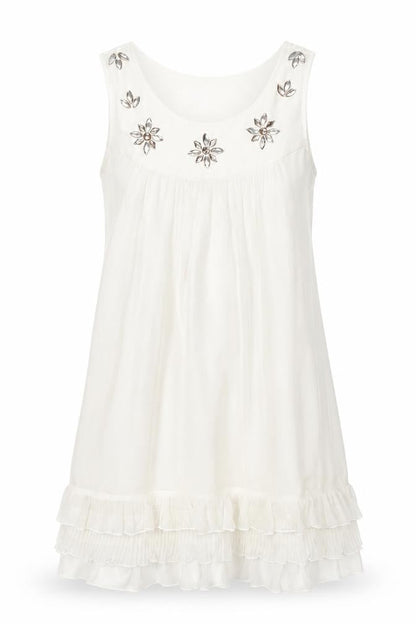 Heaven Womens Ivory Polyester Shift Size 14 Scoop Neck Pullover - Frill Rhinestone