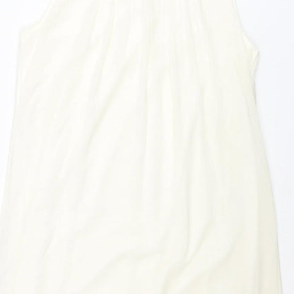 Heaven Womens Ivory Polyester Shift Size 14 Scoop Neck Pullover - Frill Rhinestone