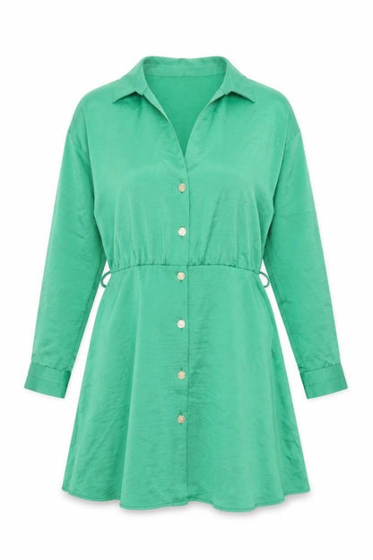 Zara Womens Gold Polyester Shirt Dress Size L Collared Button