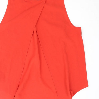 FOREVER 21 Womens Red Polyester Camisole Blouse Size M Round Neck - Open Back