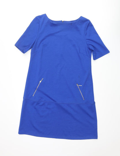 Wallis Womens Blue Polyester Shift Size 12 Round Neck Zip