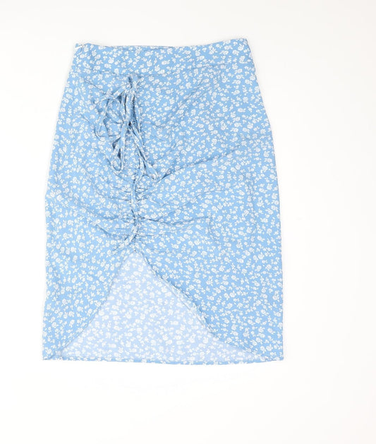 Cider Womens Blue Floral Polyester Straight & Pencil Skirt Size S Zip - Drawstring
