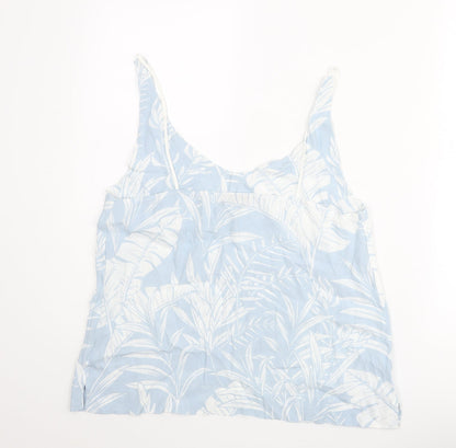 Topshop Womens Blue Geometric Viscose Camisole Tank Size 14 Scoop Neck - Leaf Print