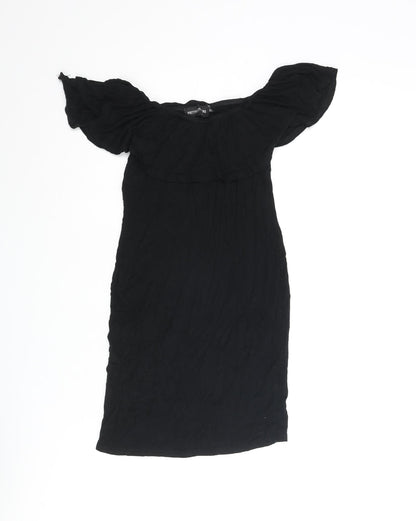 PRETTYLITTLETHING Womens Black Viscose Mini Size 4 Off the Shoulder Pullover - Frill