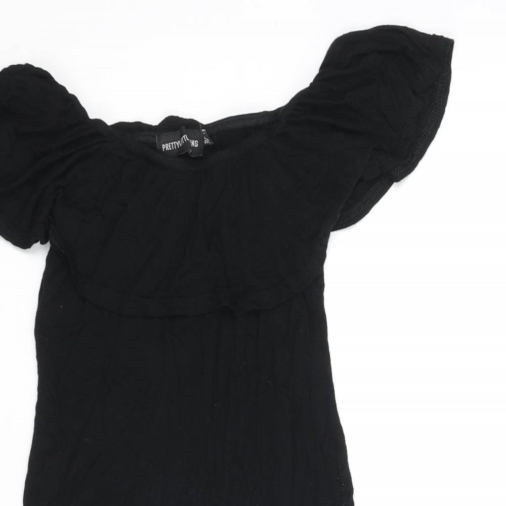 PRETTYLITTLETHING Womens Black Viscose Mini Size 4 Off the Shoulder Pullover - Frill