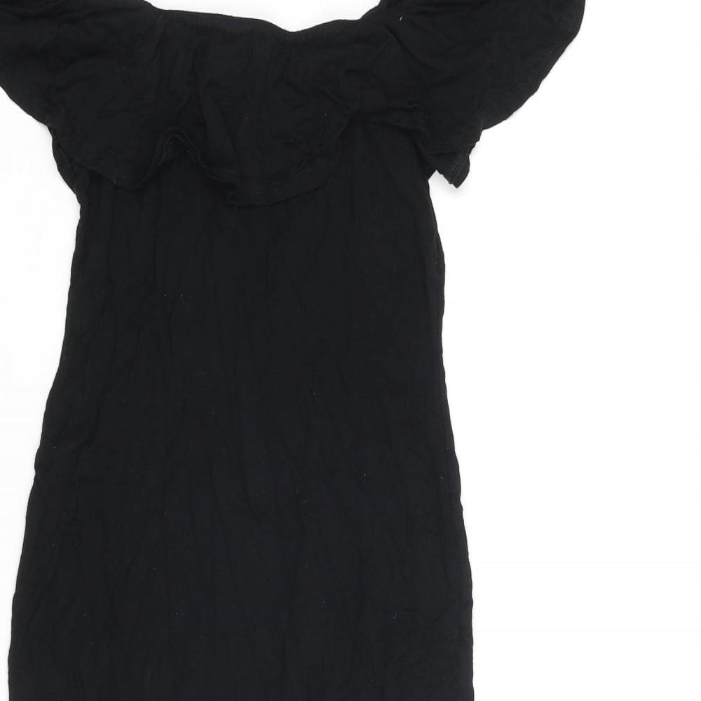 PRETTYLITTLETHING Womens Black Viscose Mini Size 4 Off the Shoulder Pullover - Frill