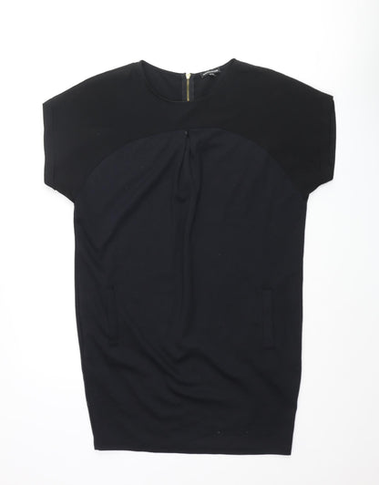 Warehouse Womens Black Polyester Shift Size 10 Round Neck Zip
