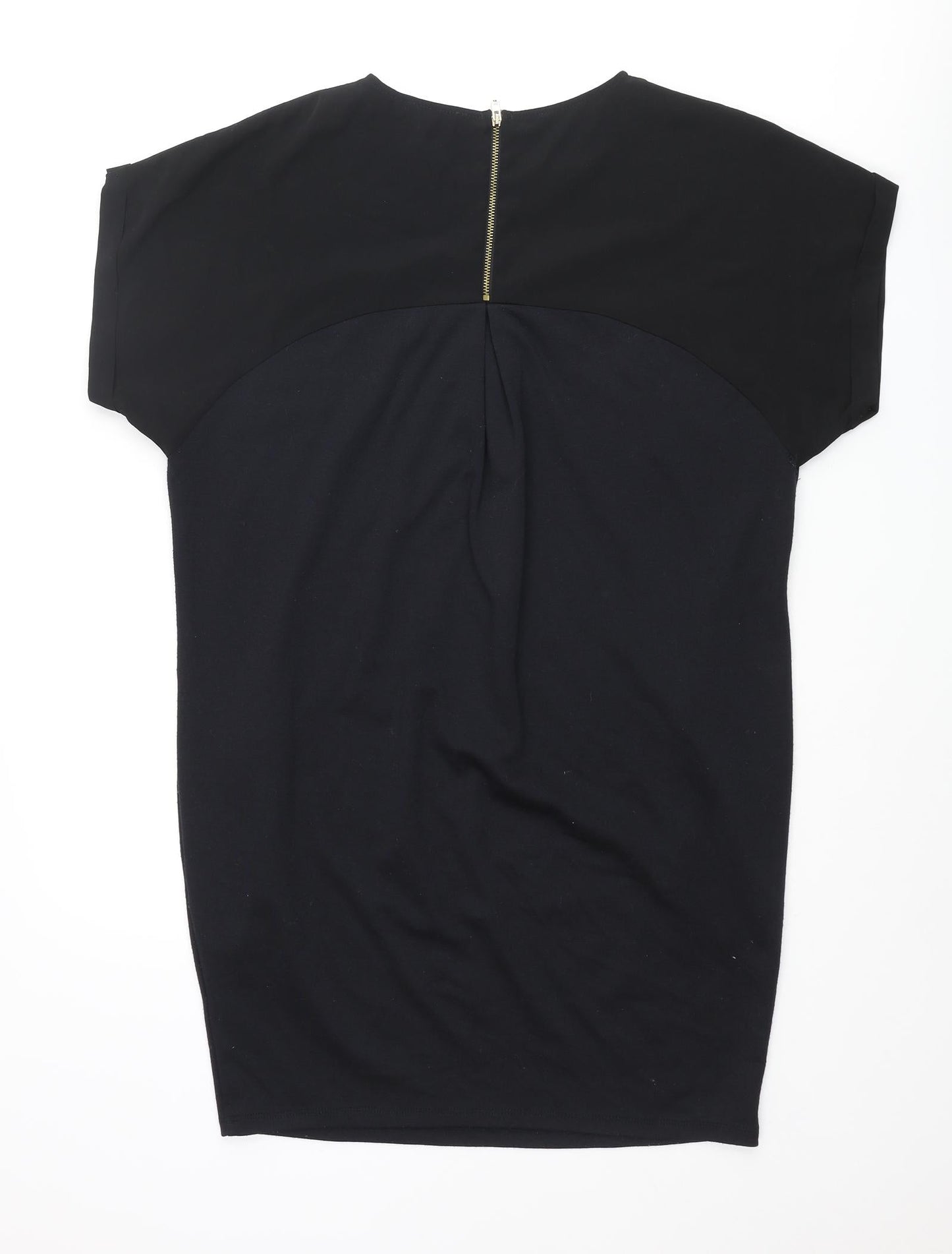 Warehouse Womens Black Polyester Shift Size 10 Round Neck Zip