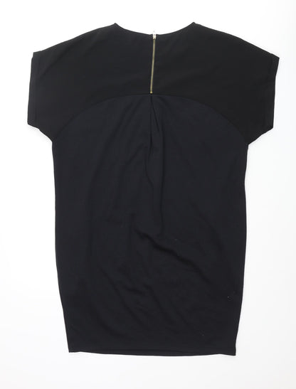 Warehouse Womens Black Polyester Shift Size 10 Round Neck Zip