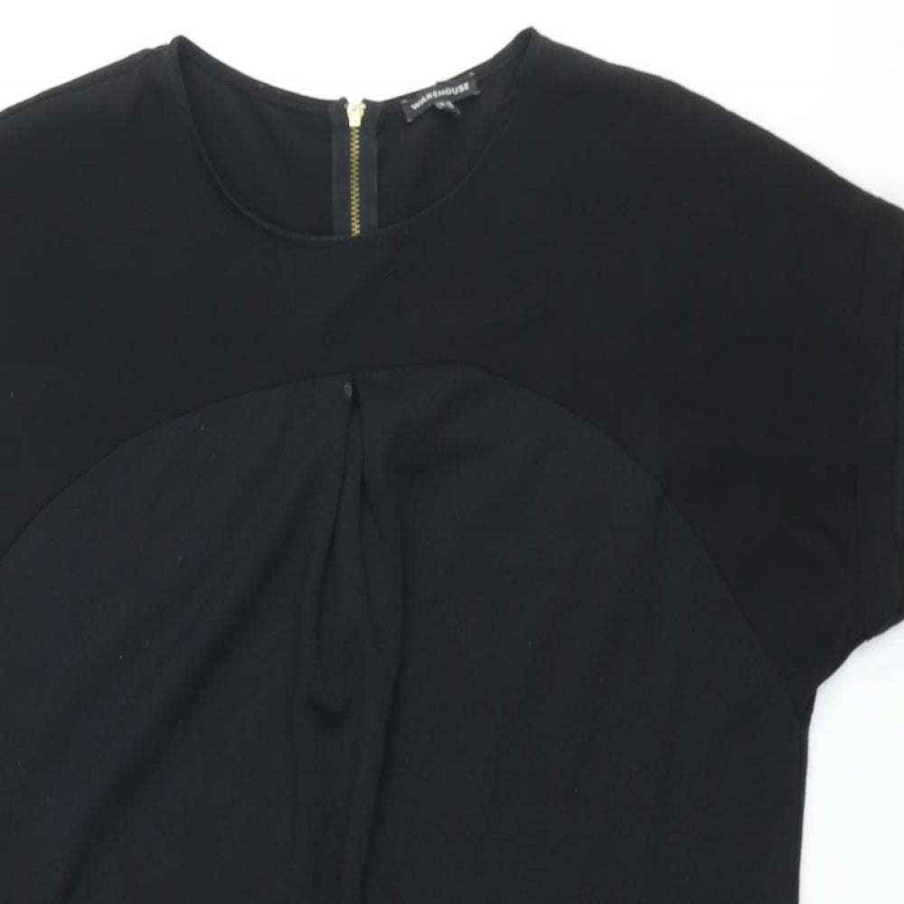 Warehouse Womens Black Polyester Shift Size 10 Round Neck Zip