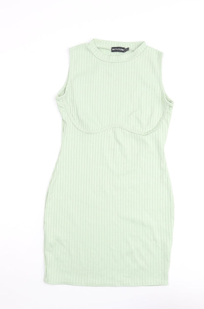PRETTYLITTLETHING Womens Green Polyester Bodycon Size 10 Mock Neck Pullover - Ribbed