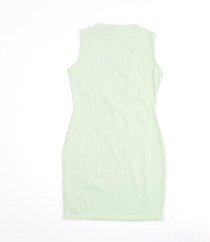 PRETTYLITTLETHING Womens Green Polyester Bodycon Size 10 Mock Neck Pullover - Ribbed