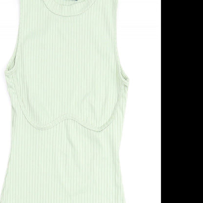 PRETTYLITTLETHING Womens Green Polyester Bodycon Size 10 Mock Neck Pullover - Ribbed
