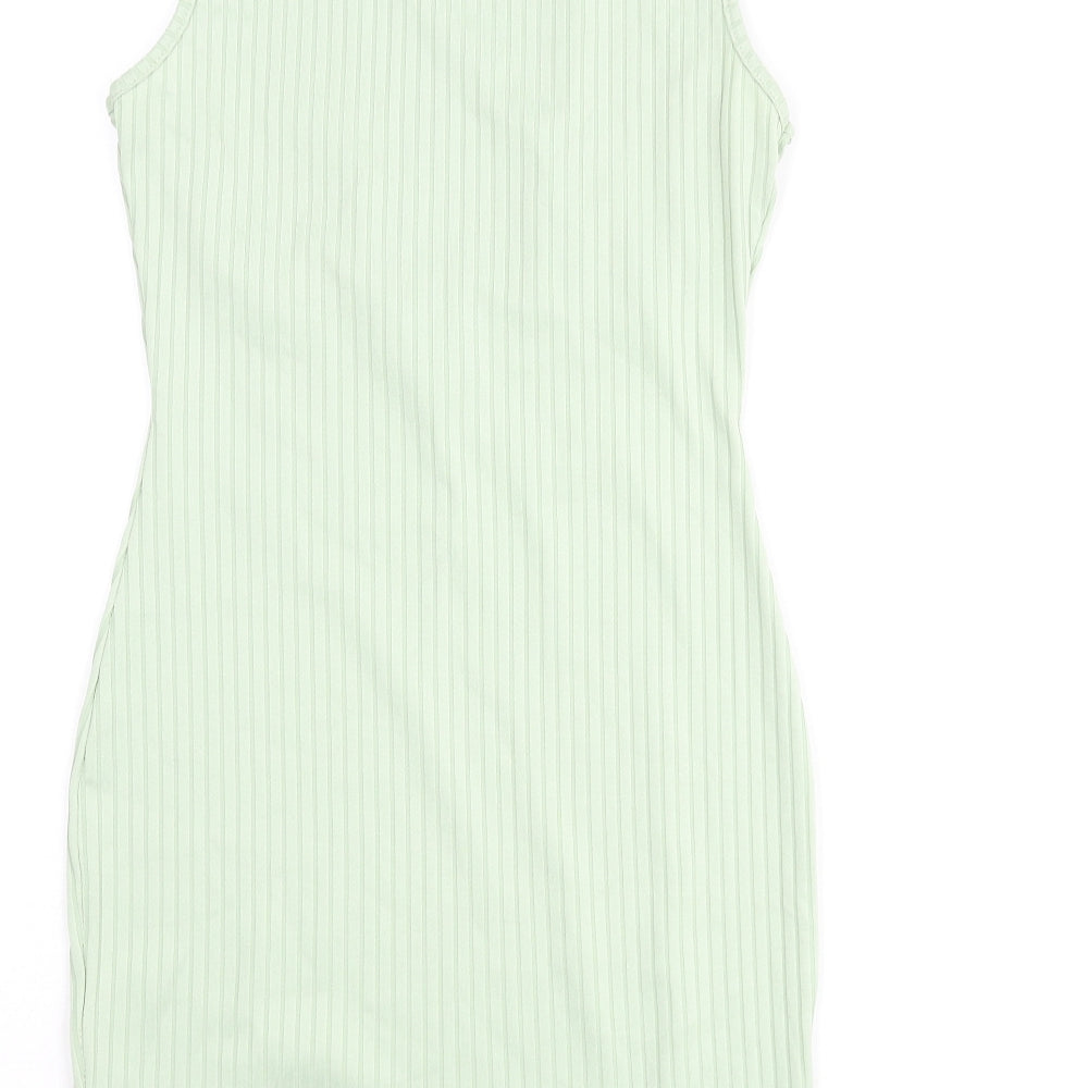 PRETTYLITTLETHING Womens Green Polyester Bodycon Size 10 Mock Neck Pullover - Ribbed