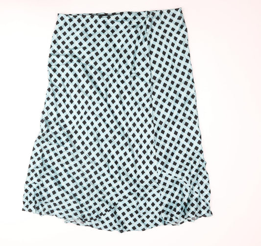 Marks and Spencer Womens Blue Check Viscose Flare Skirt Size 20
