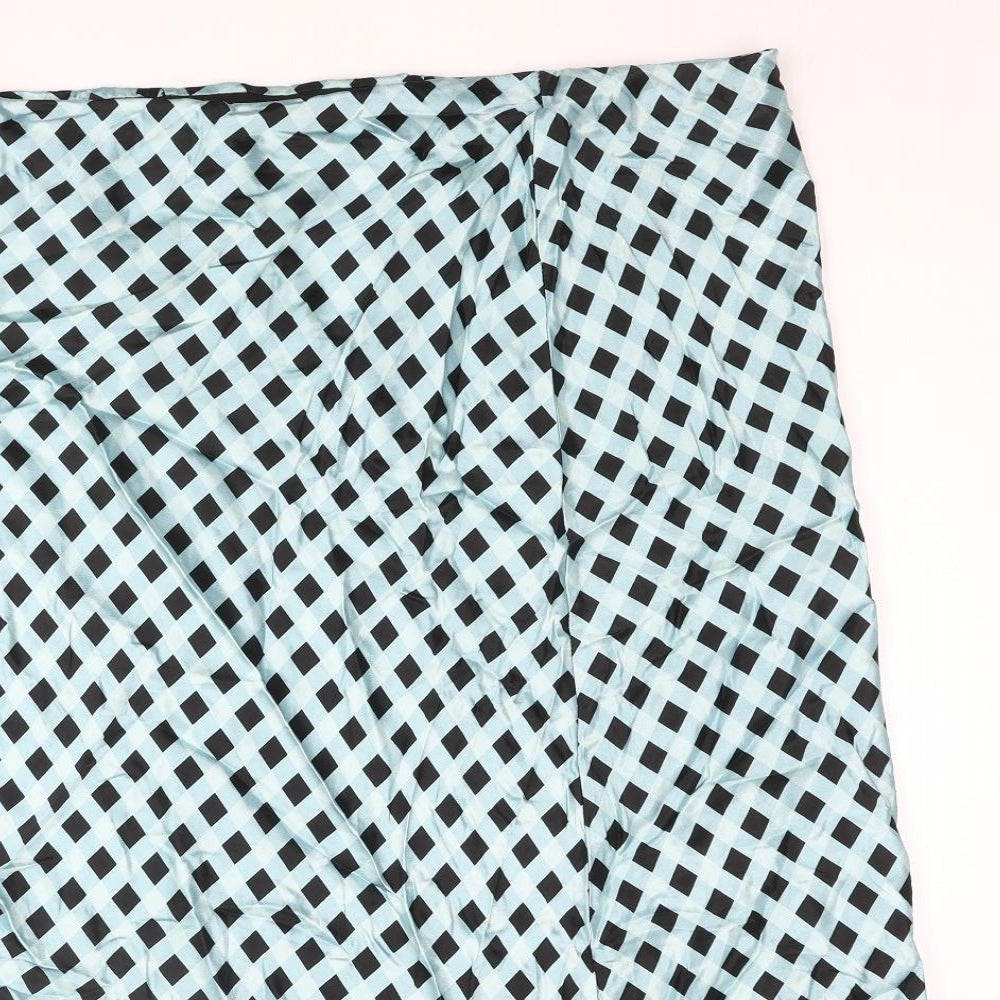 Marks and Spencer Womens Blue Check Viscose Flare Skirt Size 20