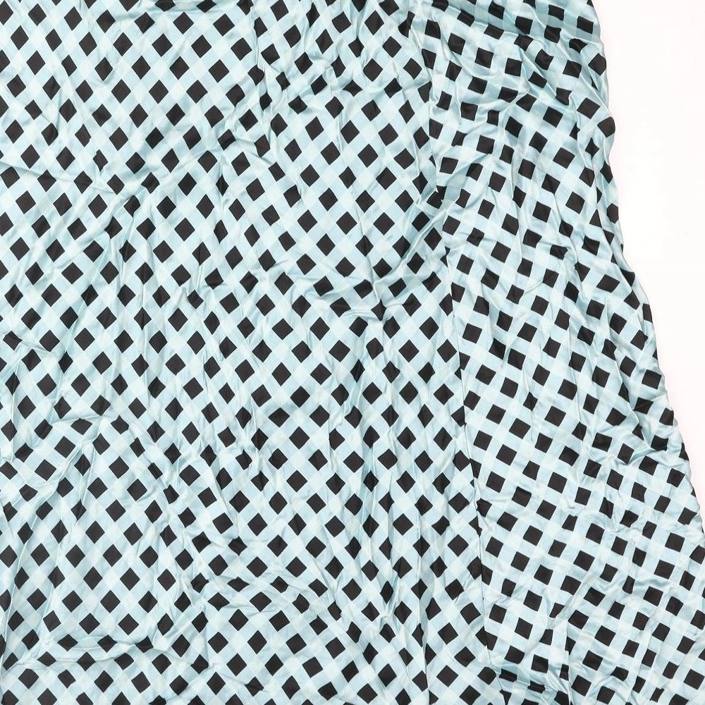 Marks and Spencer Womens Blue Check Viscose Flare Skirt Size 20
