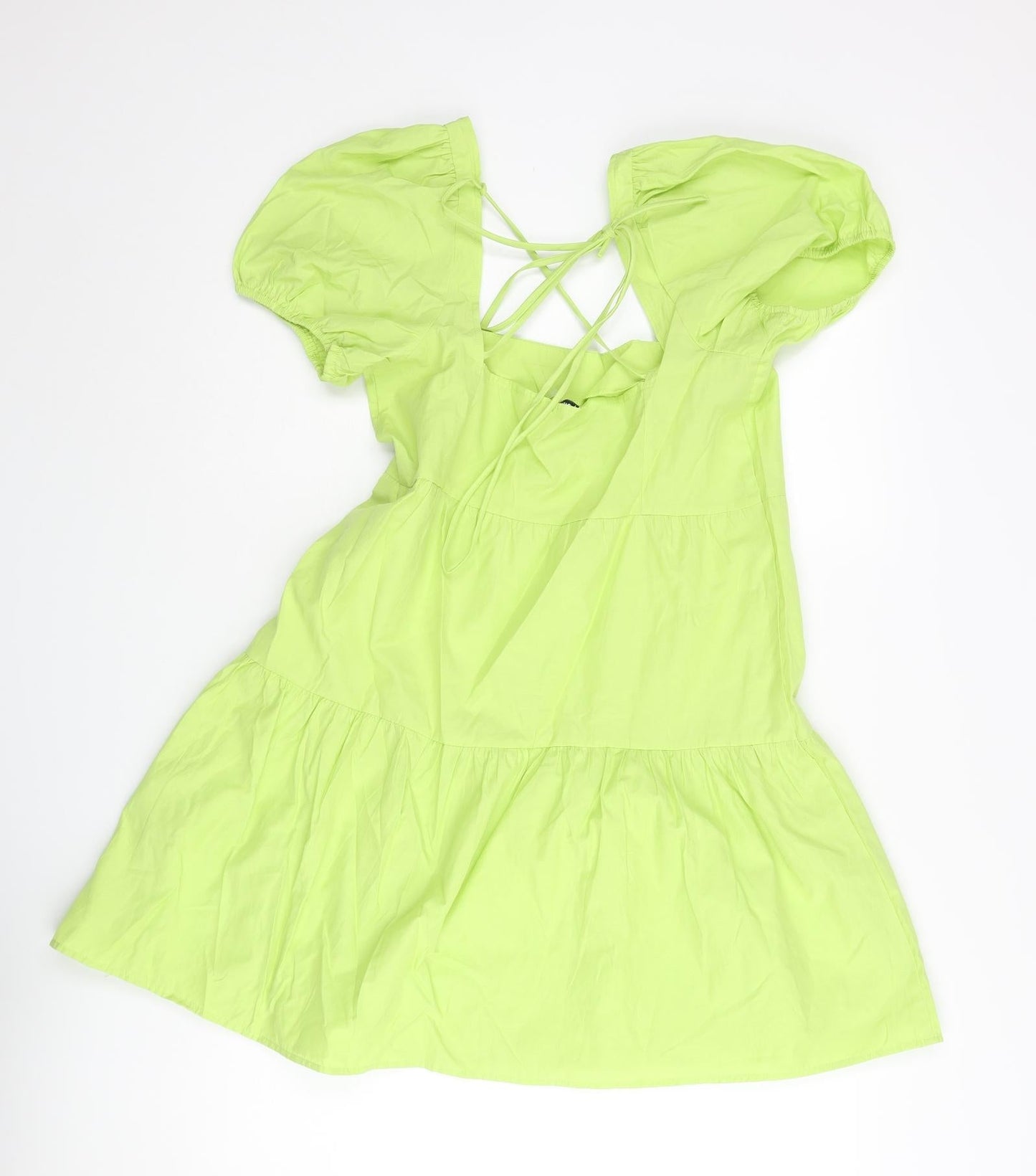 Stradivarius Womens Green Cotton A-Line Size M Scoop Neck Tie
