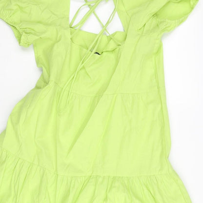 Stradivarius Womens Green Cotton A-Line Size M Scoop Neck Tie