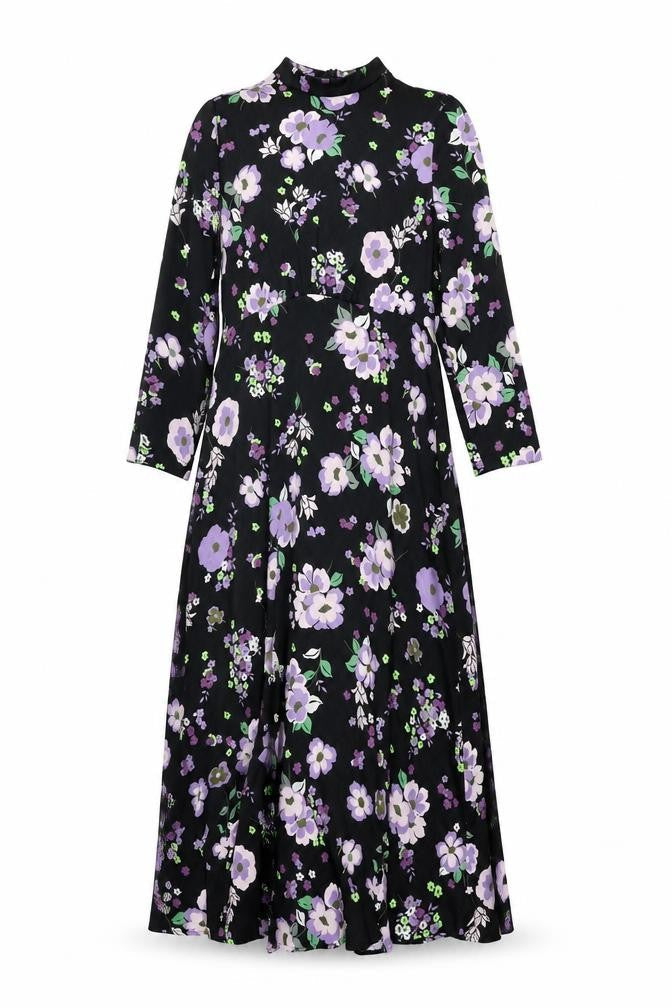 Marks and Spencer Womens Black Floral Polyester Maxi Size 10 Mock Neck Zip