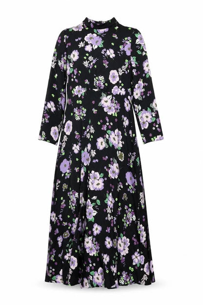 Marks and Spencer Womens Black Floral Polyester Maxi Size 10 Mock Neck Zip