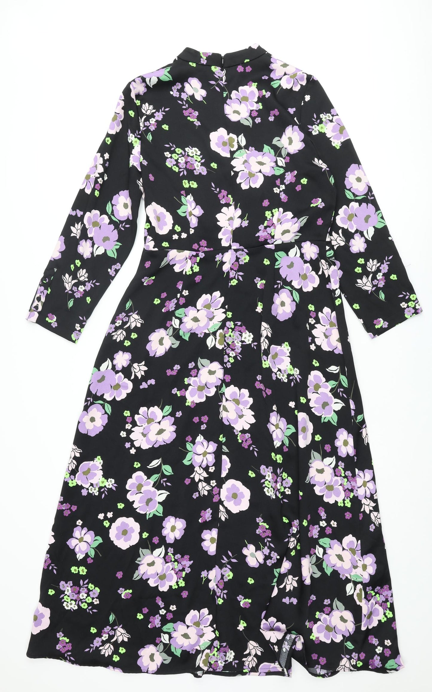 Marks and Spencer Womens Black Floral Polyester Maxi Size 10 Mock Neck Zip