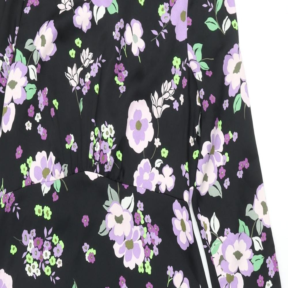 Marks and Spencer Womens Black Floral Polyester Maxi Size 10 Mock Neck Zip
