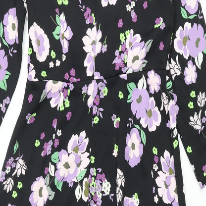 Marks and Spencer Womens Black Floral Polyester Maxi Size 10 Mock Neck Zip
