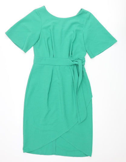 Closet Womens Green Polyester Pencil Dress Size 10 Roll Neck Zip - Tie