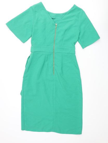 Closet Womens Green Polyester Pencil Dress Size 10 Roll Neck Zip - Tie