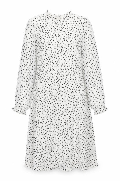 Warehouse Womens White Polka Dot Polyester Shift Size 10 Mock Neck Button - Pleated