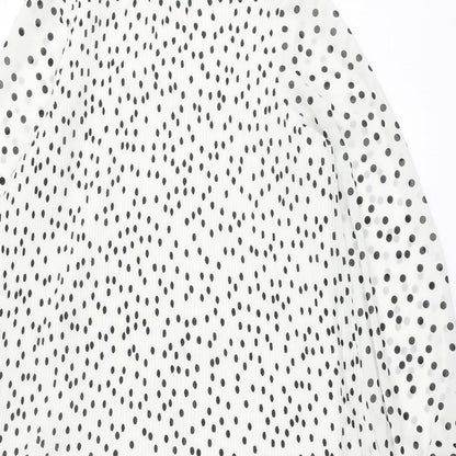 Warehouse Womens White Polka Dot Polyester Shift Size 10 Mock Neck Button - Pleated