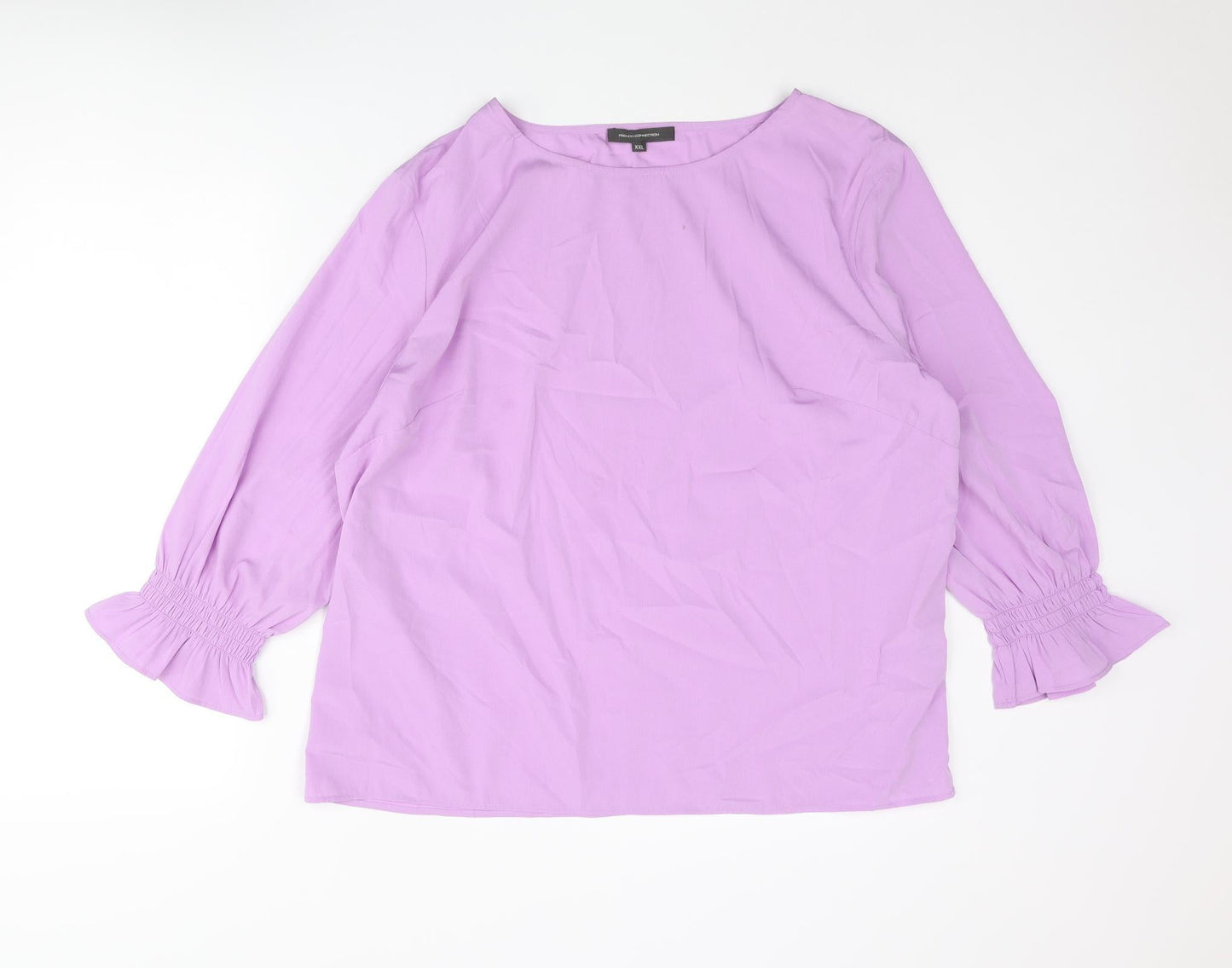 French Connection Womens Purple Polyester Basic Blouse Size 2XL Round Neck - Rouched