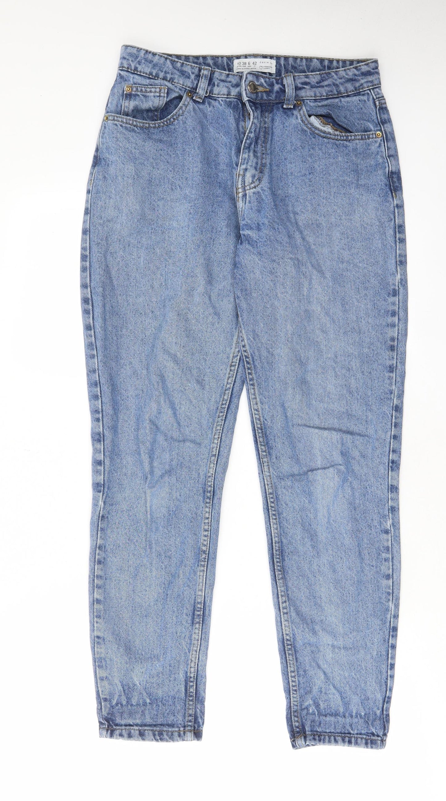Denim & Co. Womens Blue Cotton Straight Jeans Size 10 L28 in Regular Zip - Pockets, Belt Loops