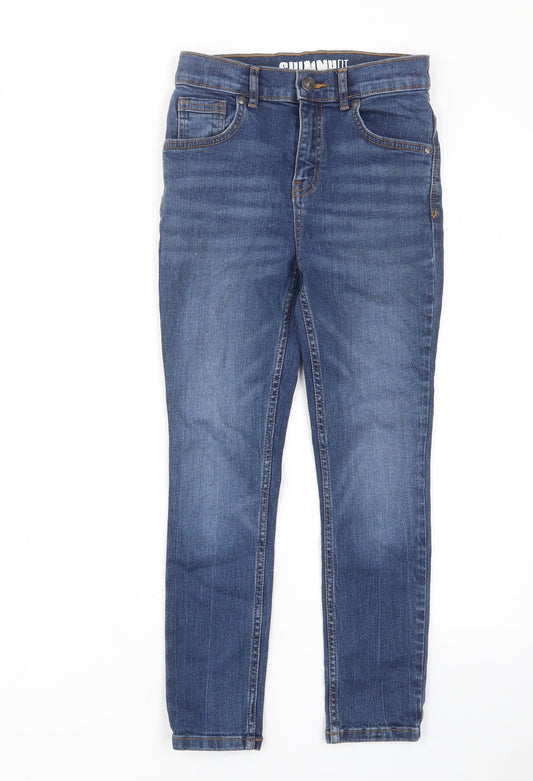 TU Boys Blue Cotton Skinny Jeans Size 9 Months L22 in Regular Zip - Pockets, Belt Loops