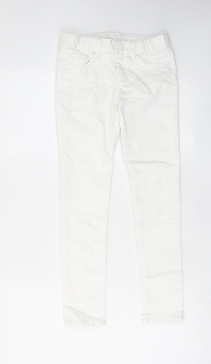 Gap Girls White Cotton Skinny Jeans Size 10 Years L25 in Regular Zip - Pockets, Belt Loops