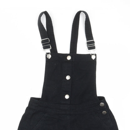 H&M Womens Black Cotton Pinafore/Dungaree Dress Size 6 Square Neck Button - Buckle, Pockets, Adjustable straps