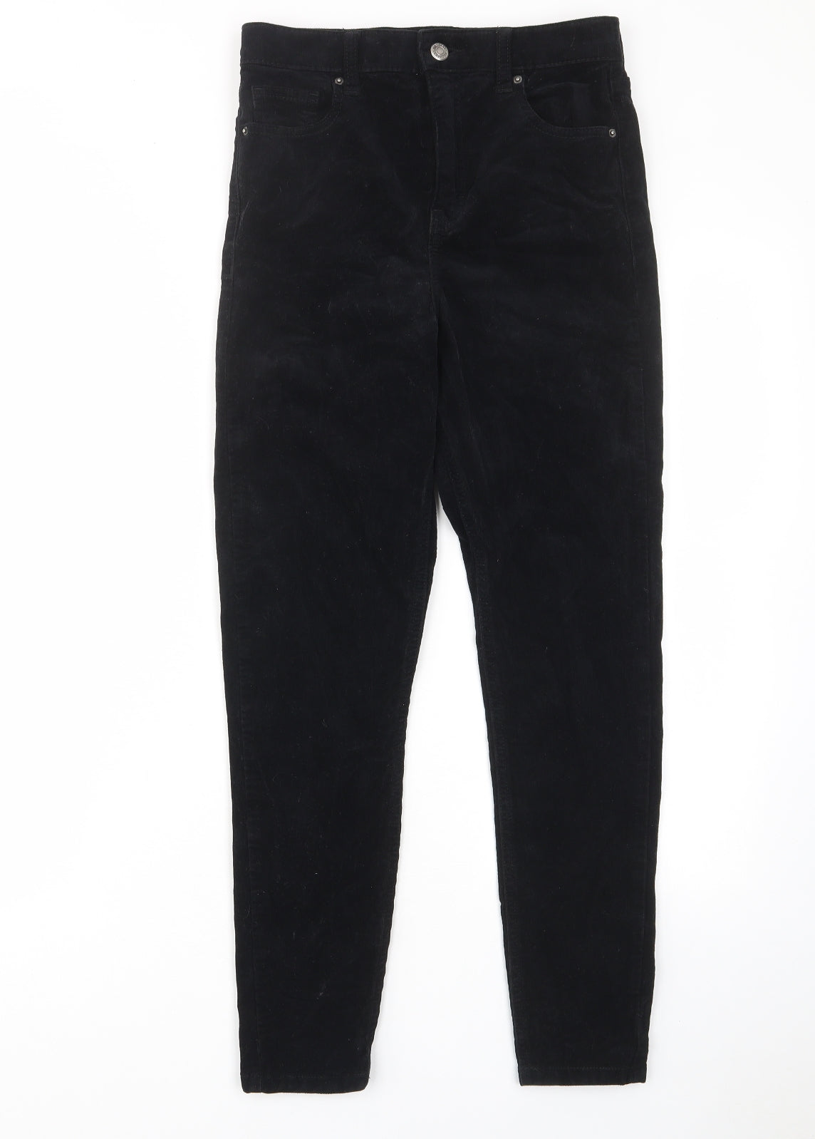 Topshop Womens Black Cotton Trousers Size 26 in L30 in Regular Zip - Pockets, Belt Loops