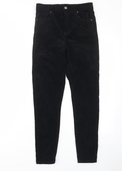 Topshop Womens Black Cotton Trousers Size 26 in L30 in Regular Zip - Pockets, Belt Loops